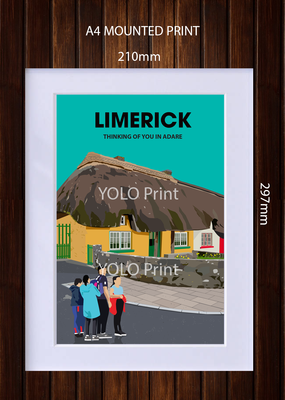 Limerick Postcard or A4 Mounted Print - Adare Cottages