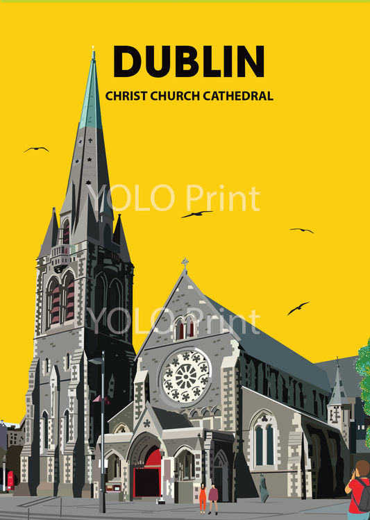 Dublin Postcard or A4 Mounted Print  - Christ Church Cathedral