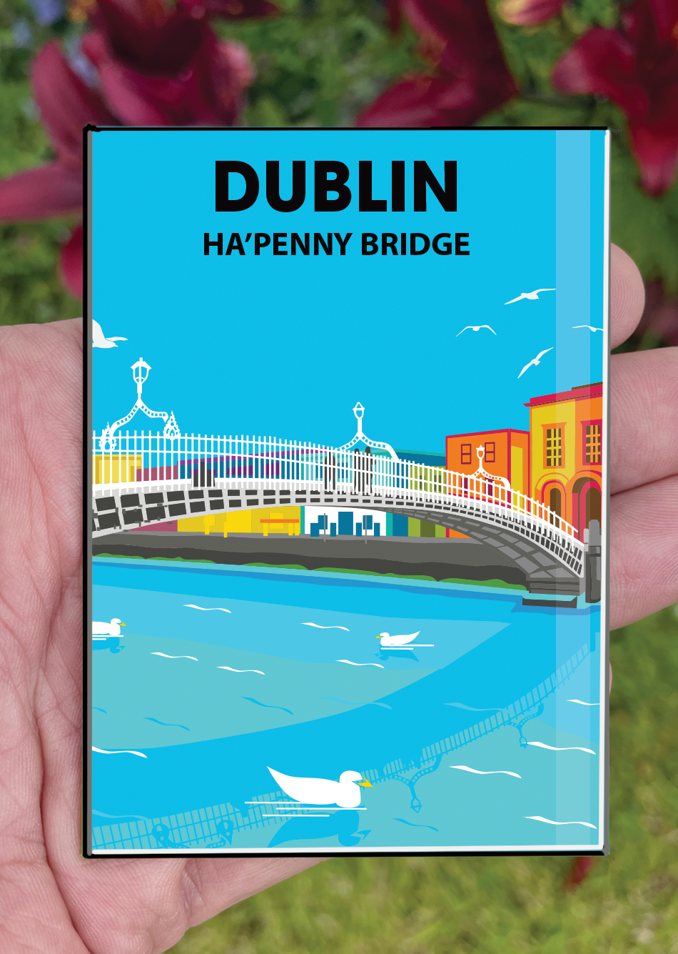 Dublin Postcard or A4 Mounted Print or Fridge Magnet - Ha'Penny Bridge