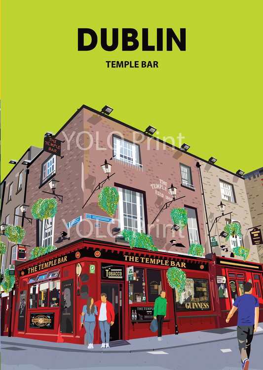 Dublin Postcard or A4 Mounted Print  - Temple Bar