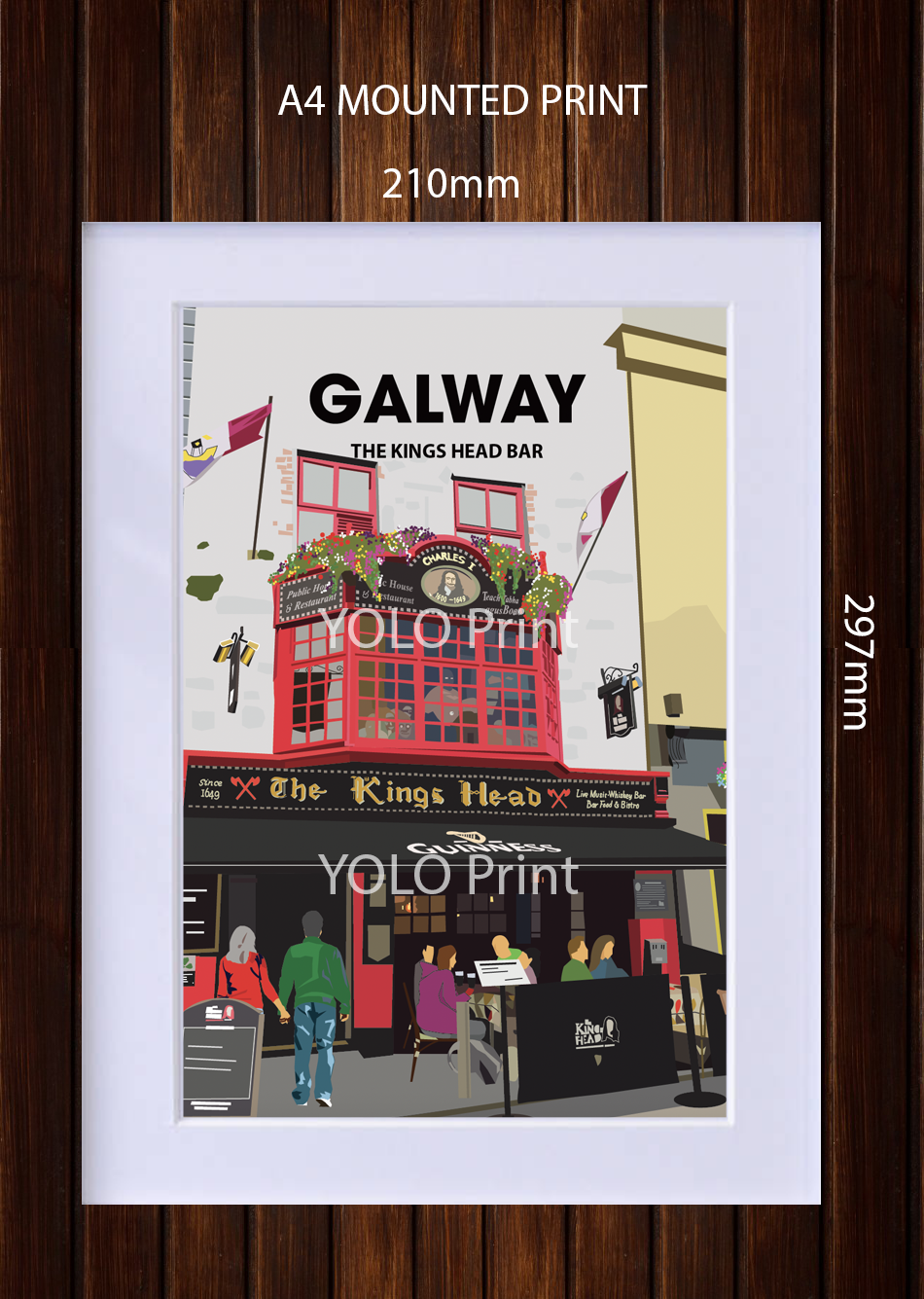 Galway Postcard or A4 Mounted Print or Fridge Magnet - Kings Head Bar