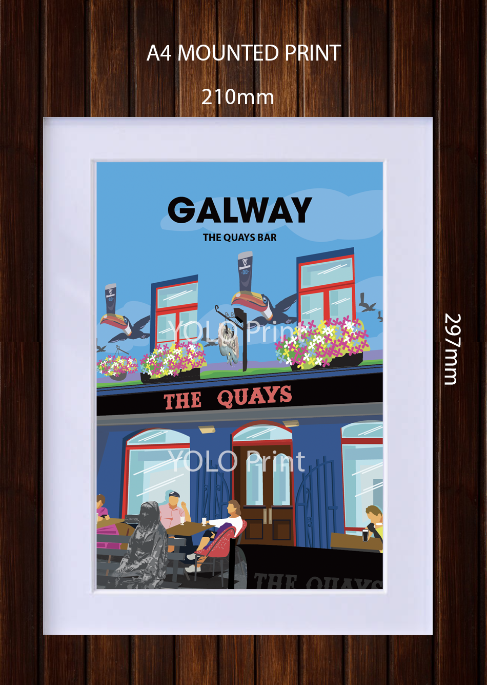 Galway Postcard or A4 Mounted Print or Fridge Magnet - The Quays Bar