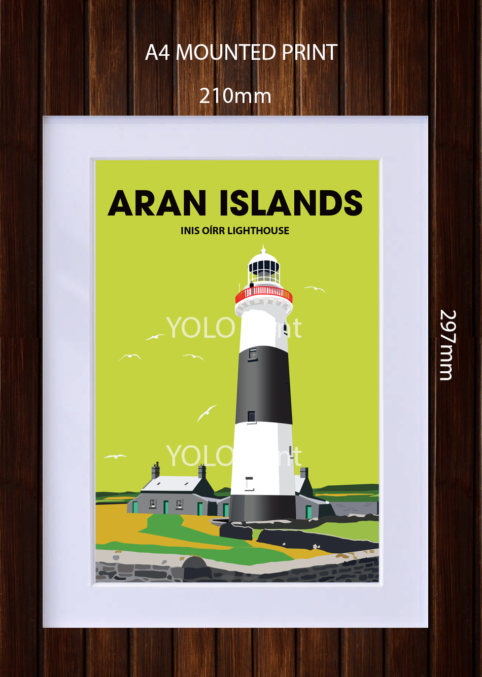 Aran Islands Postcard or A4 Mounted Print - Inis Oirr Lighthouse