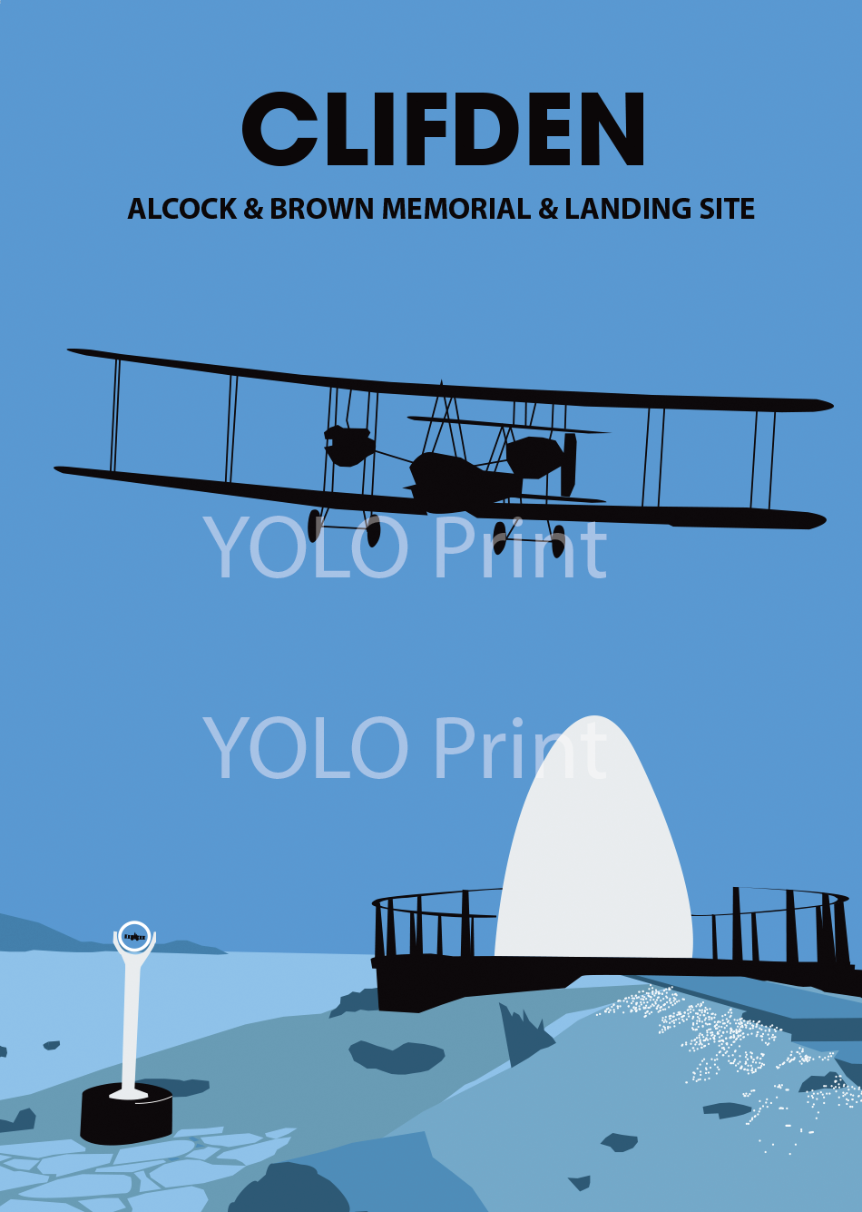 Clifden Postcard or A4 Mounted Print - Alcock & Brown