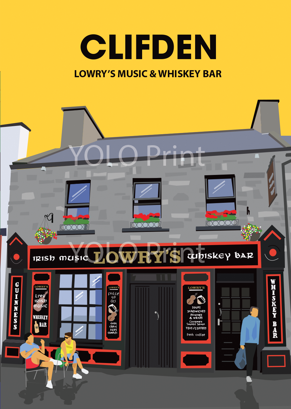Galway Postcard or A4 Mounted Print - Lowrys Bar Clifden