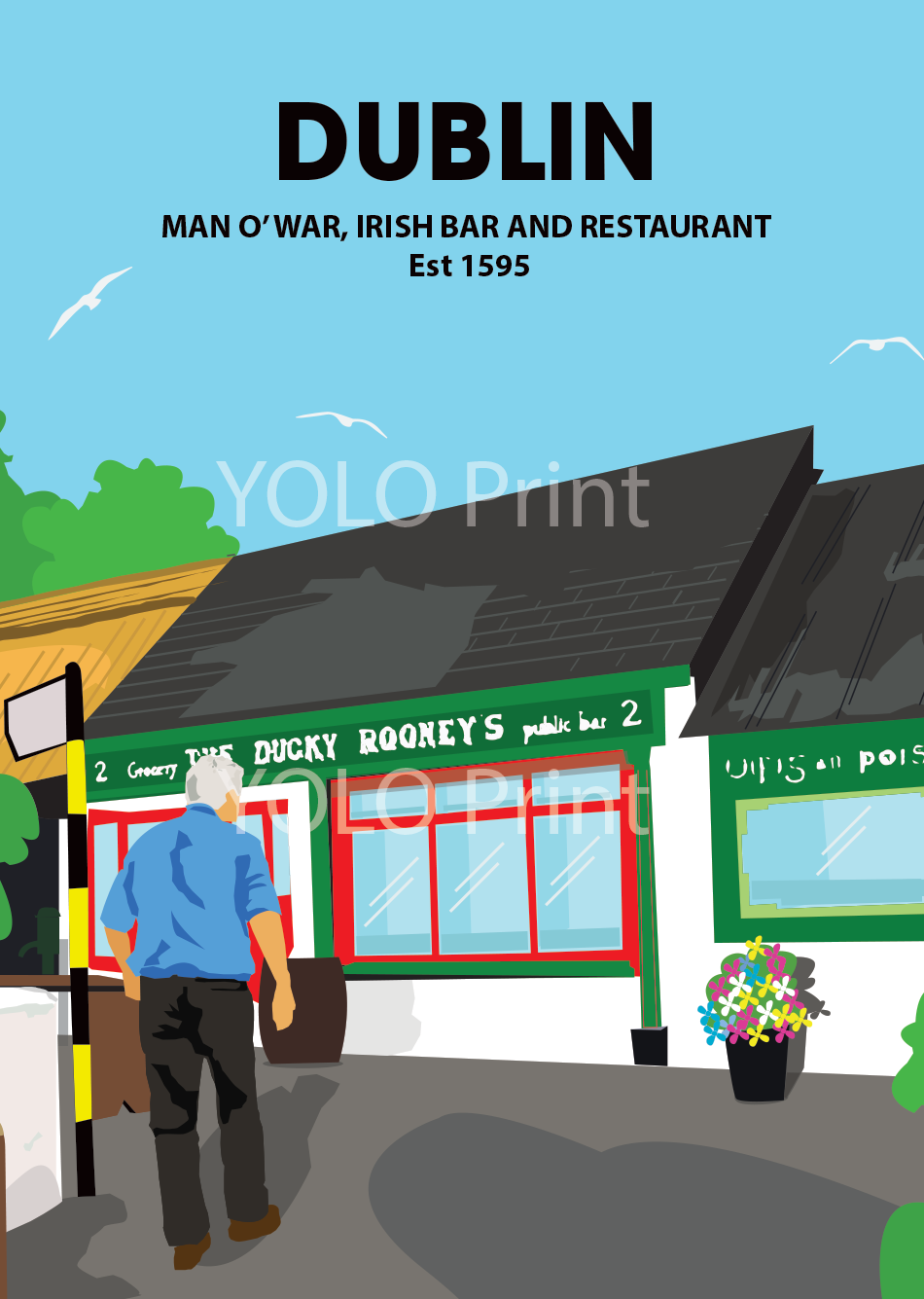 Dublin Postcard or A4 Mounted Print - Man O'War Pub 1