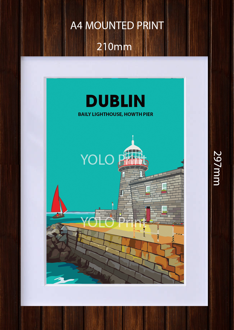 Dublin Postcard or A4 Mounted Print - Baily Lighthouse Howth Pier