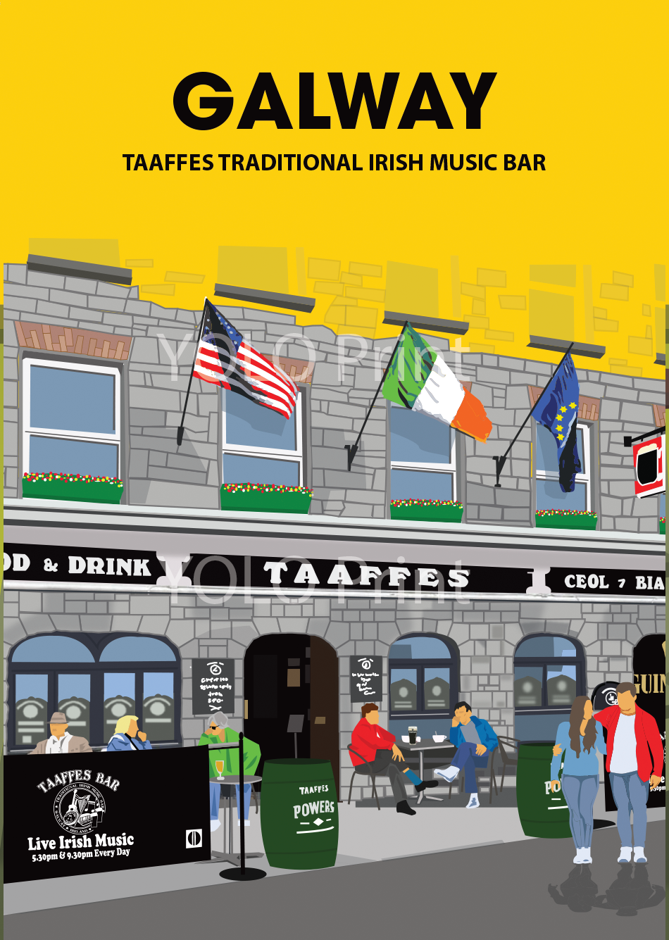 Galway Postcard or A4 Mounted Print or Fridge Magnet - Taaffes Bar