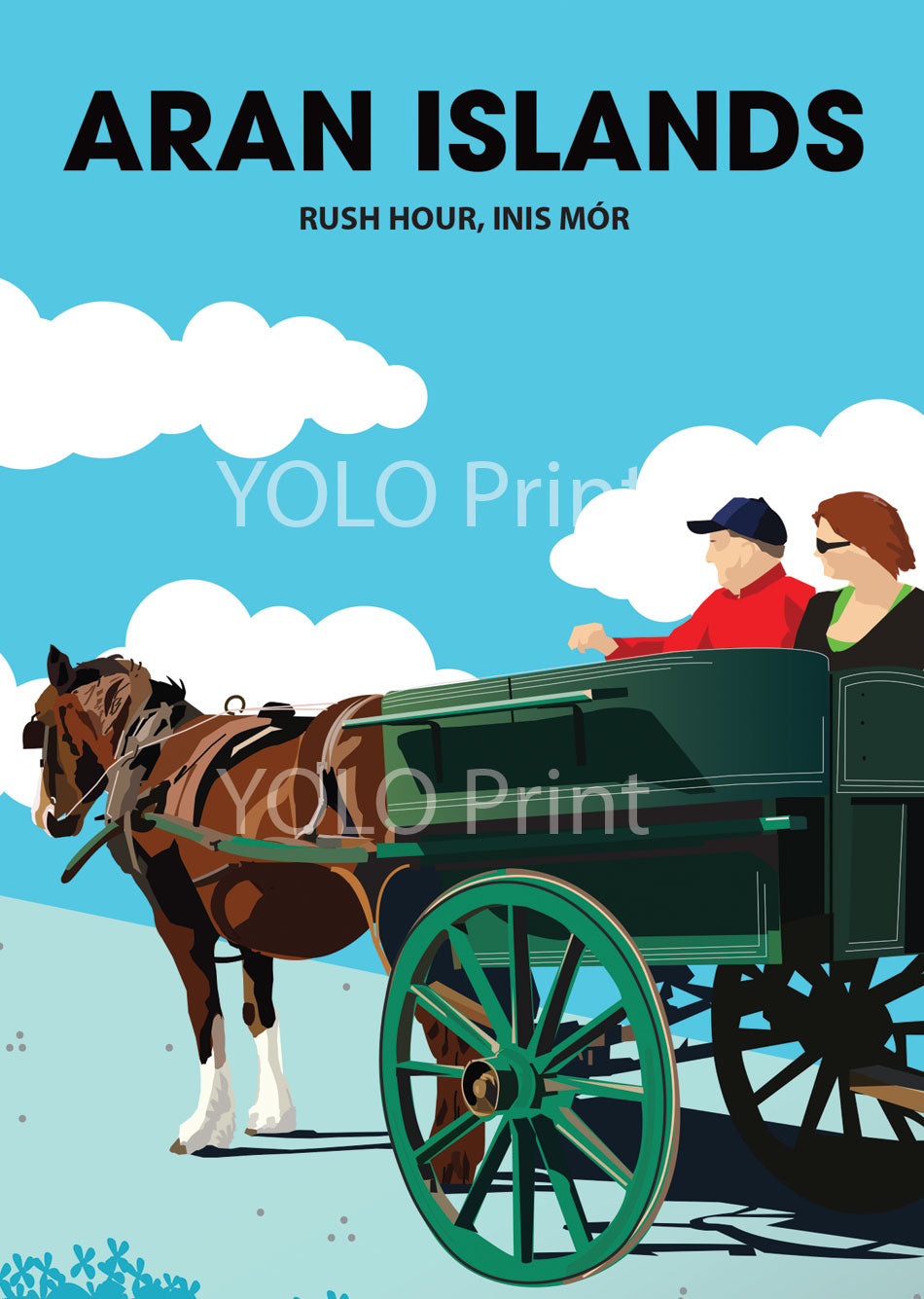 Aran Islands Postcard or A4 Mounted Print or Fridge Magnet - Rush Hour Inis Mor
