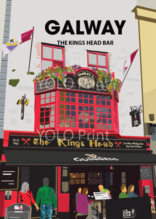 Galway Postcard or A4 Mounted Print or Fridge Magnet - Kings Head Bar