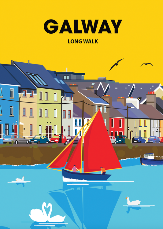 Galway Postcard or A4 Mounted Print or Fridge Magnet - Long Walk