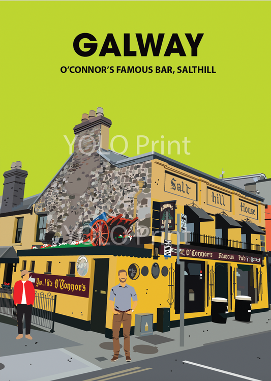 Galway Postcard or A4 Mounted Print or Fridge Magnet - O'Connors Bar, Salthill