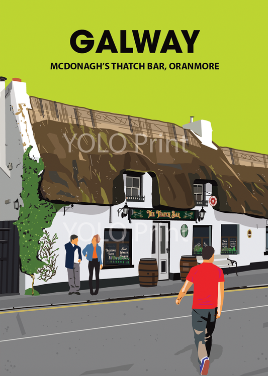 Galway Postcard or A4 Mounted Print  - Thatch Bar, Oranmore