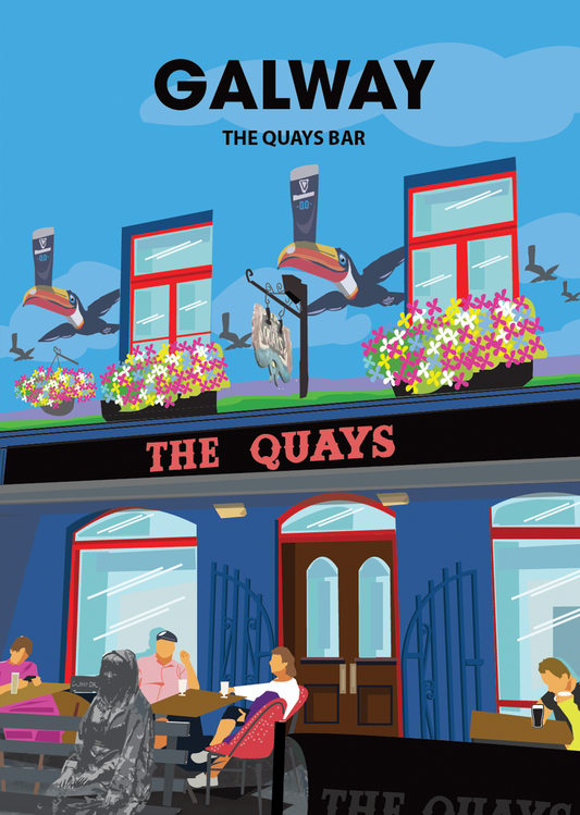 Galway Postcard or A4 Mounted Print or Fridge Magnet - The Quays Bar