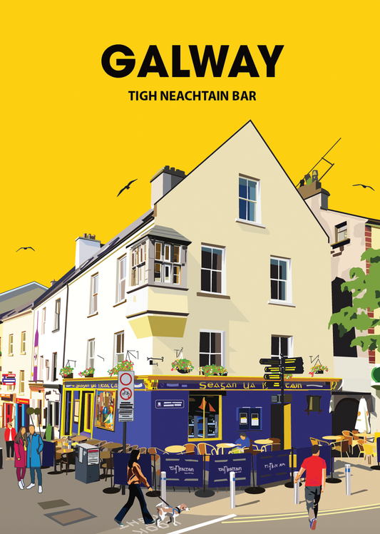 Galway Postcard or A4 Mounted Print or Fridge Magnet - Tigh Neachtain Bar