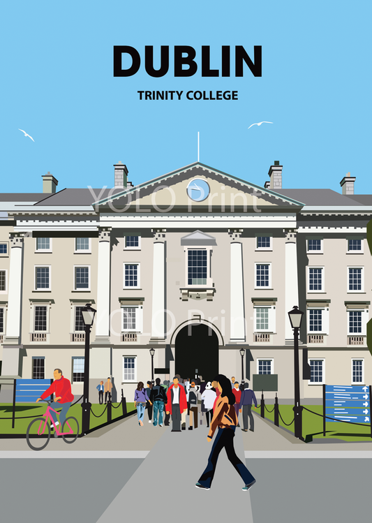 Dublin Postcard or A4 Mounted Print or Fridge Magnet - Trinity College Front