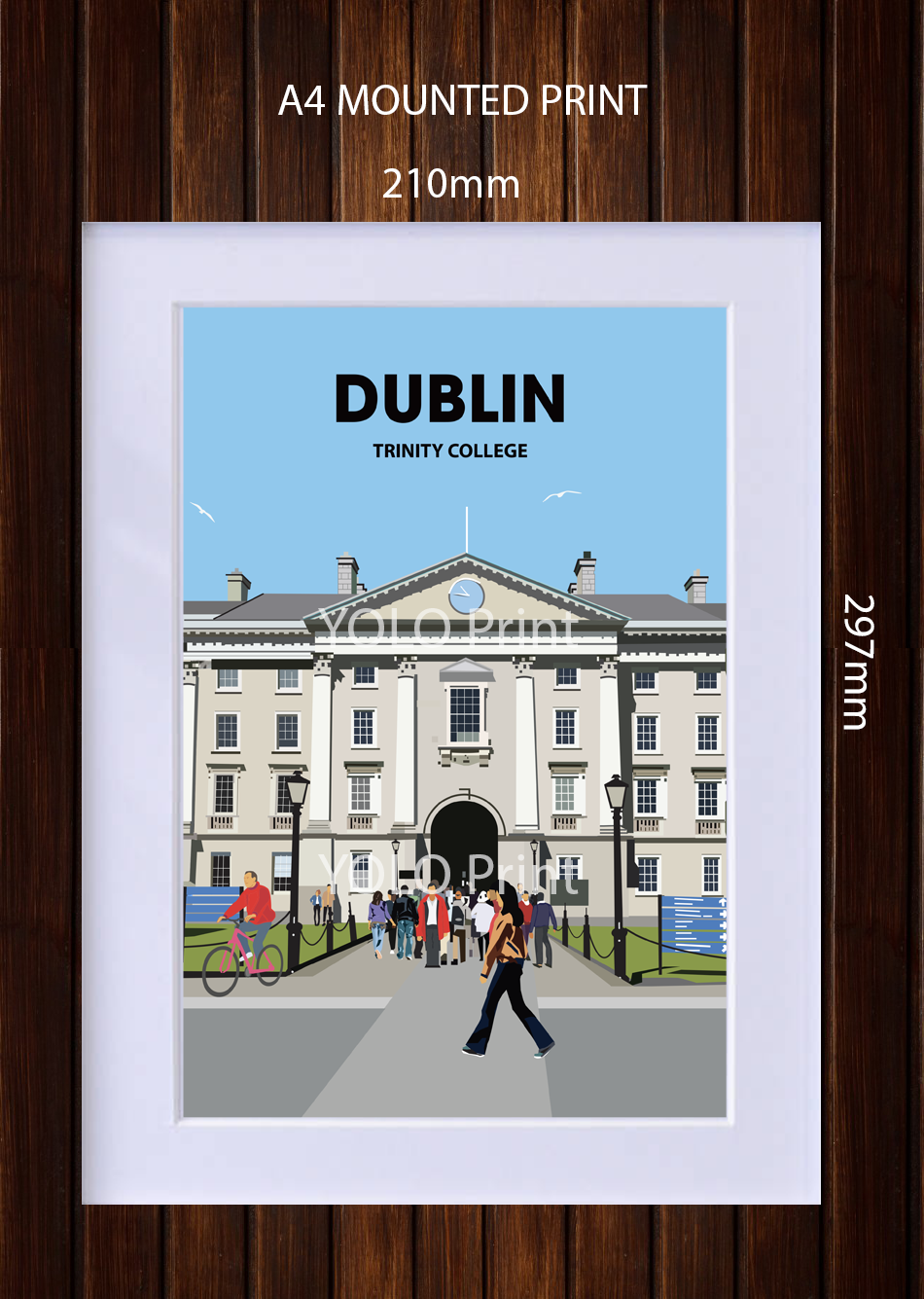 Dublin Postcard or A4 Mounted Print or Fridge Magnet - Trinity College Front
