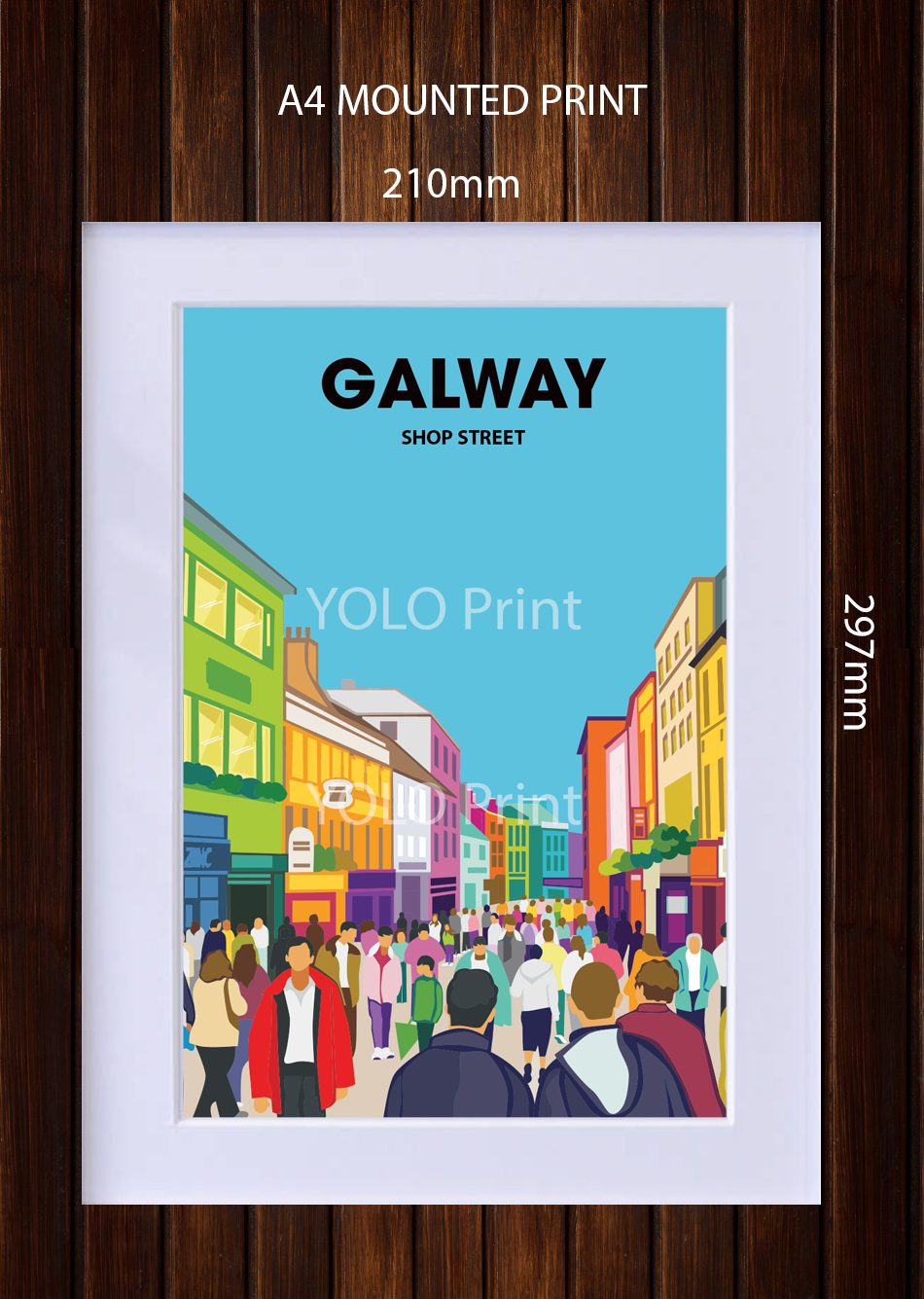 Galway Postcard or A4 Mounted Print or Fridge Magnet - Shop Street