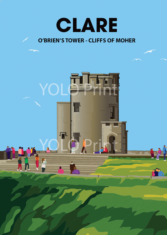 Clare Postcard or A4 Mounted Print or Fridge Magnet - OBriens Tower - Cliffs of Moher