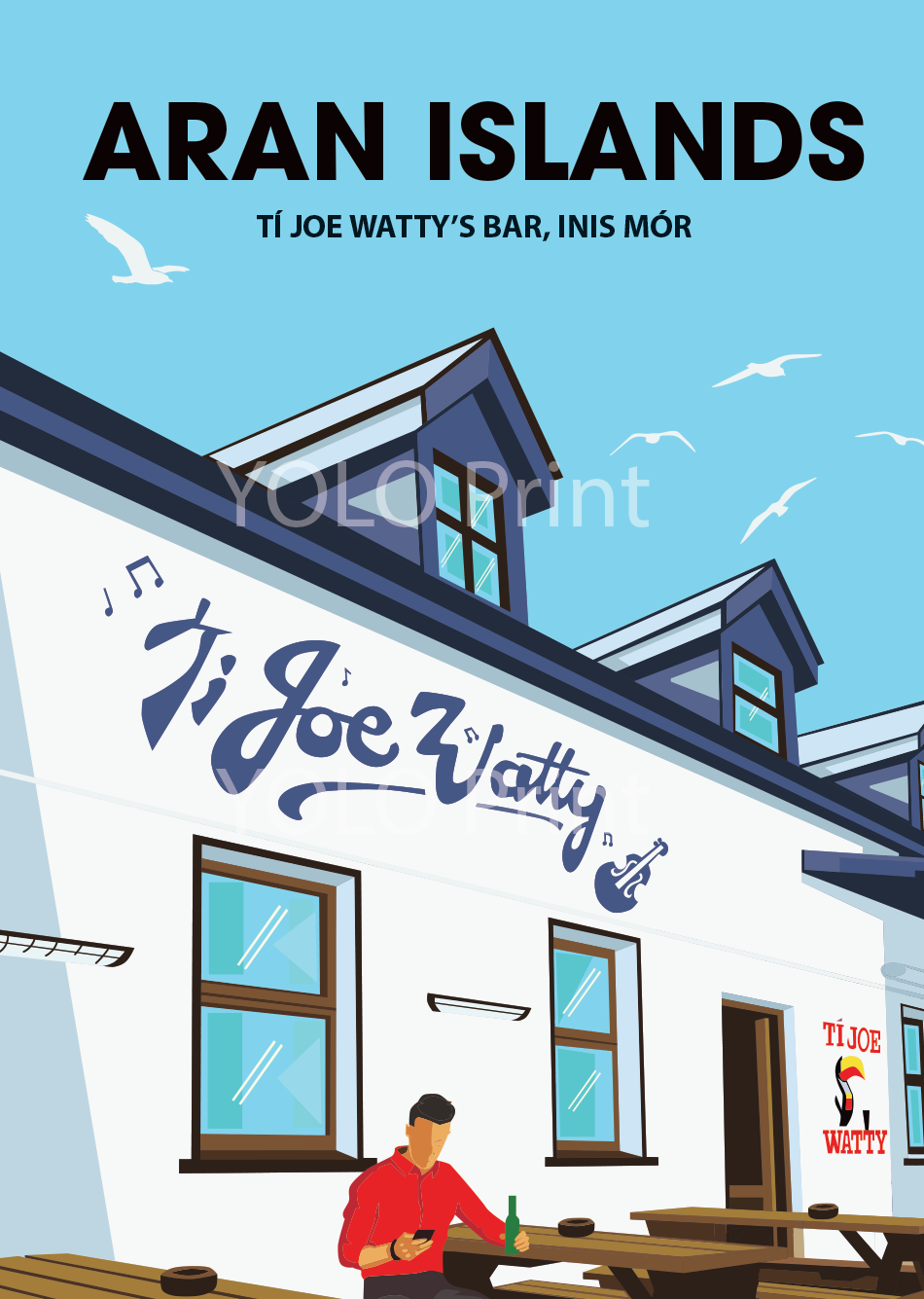 Galway Postcard or A4 Mounted Print or Fridge Magnet - Joe Watty's Aran