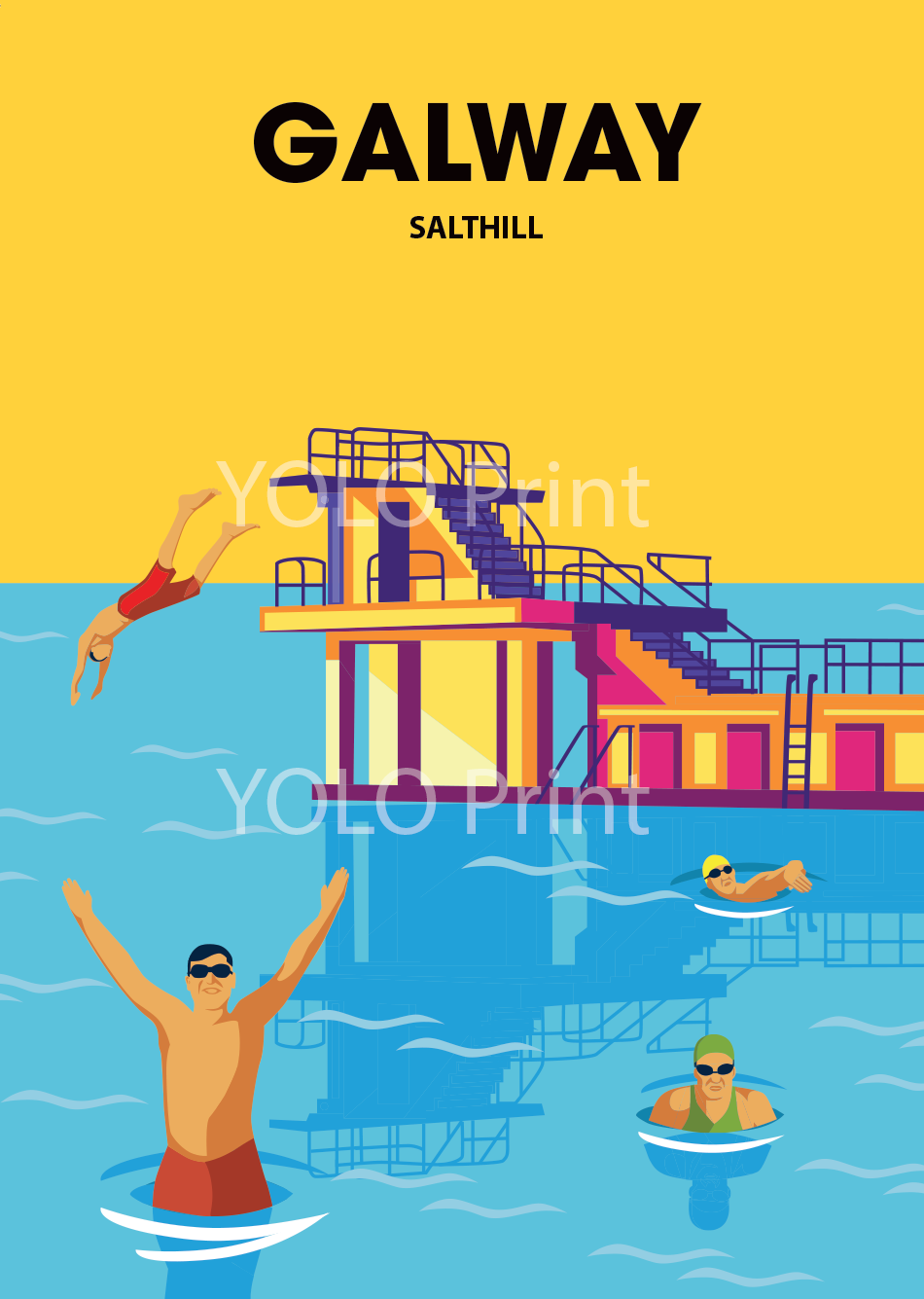 Galway Postcard or A4 Mounted Print or Fridge Magnet - Salthill Diving Board