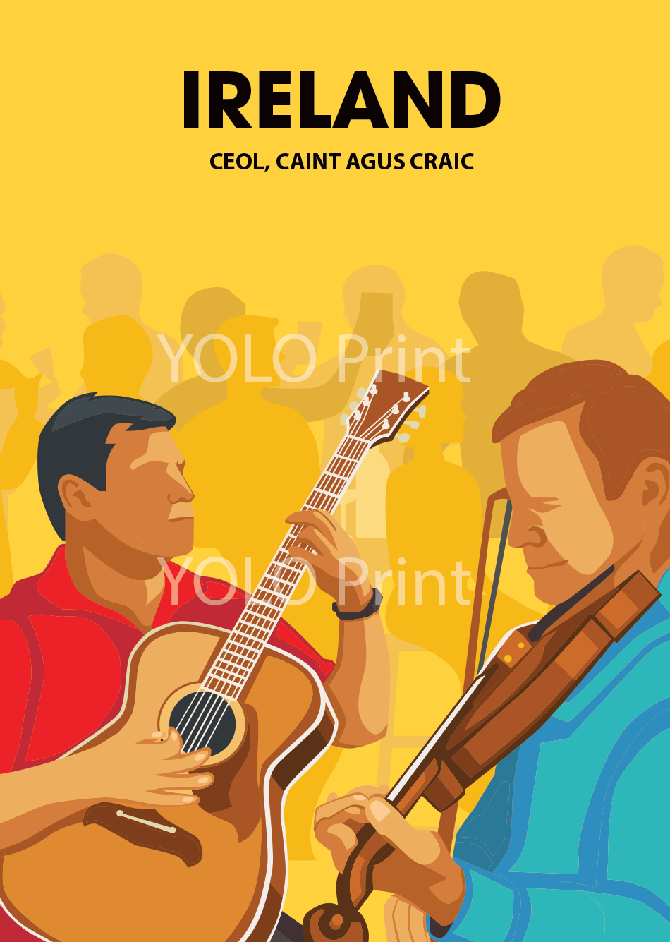 Ireland Postcard or A4 Mounted Print - Ceol, Caint agus Craic