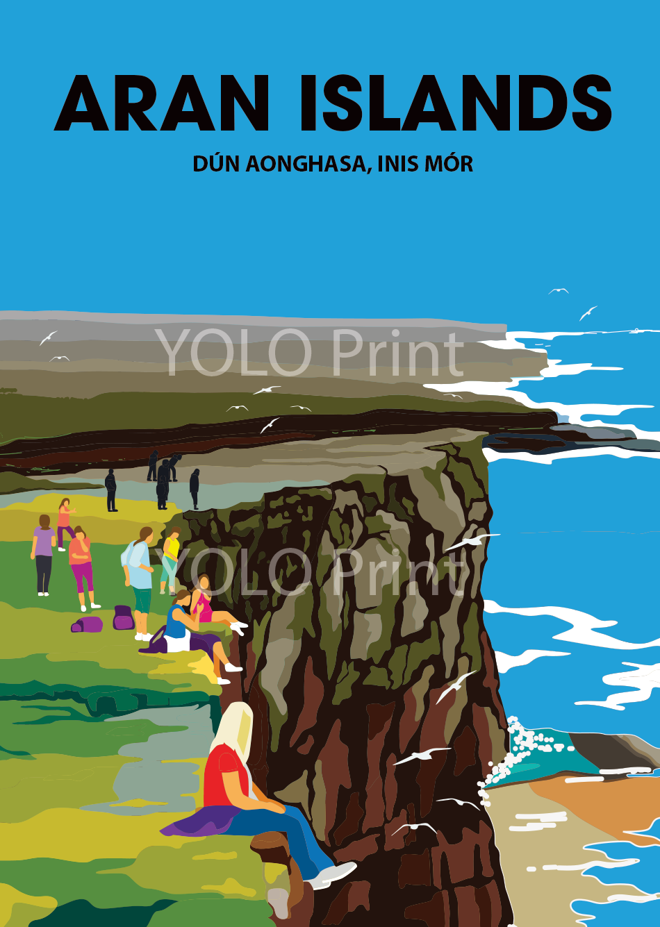 Aran Islands Postcard or A4 Mounted Print or Fridge Magnet - Dun Aonghasa