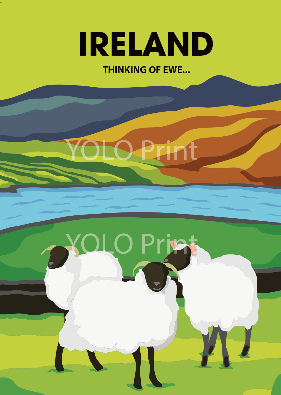 Ireland Postcard or A4 Mounted Print or Fridge Magnet - Thinking of Ewe