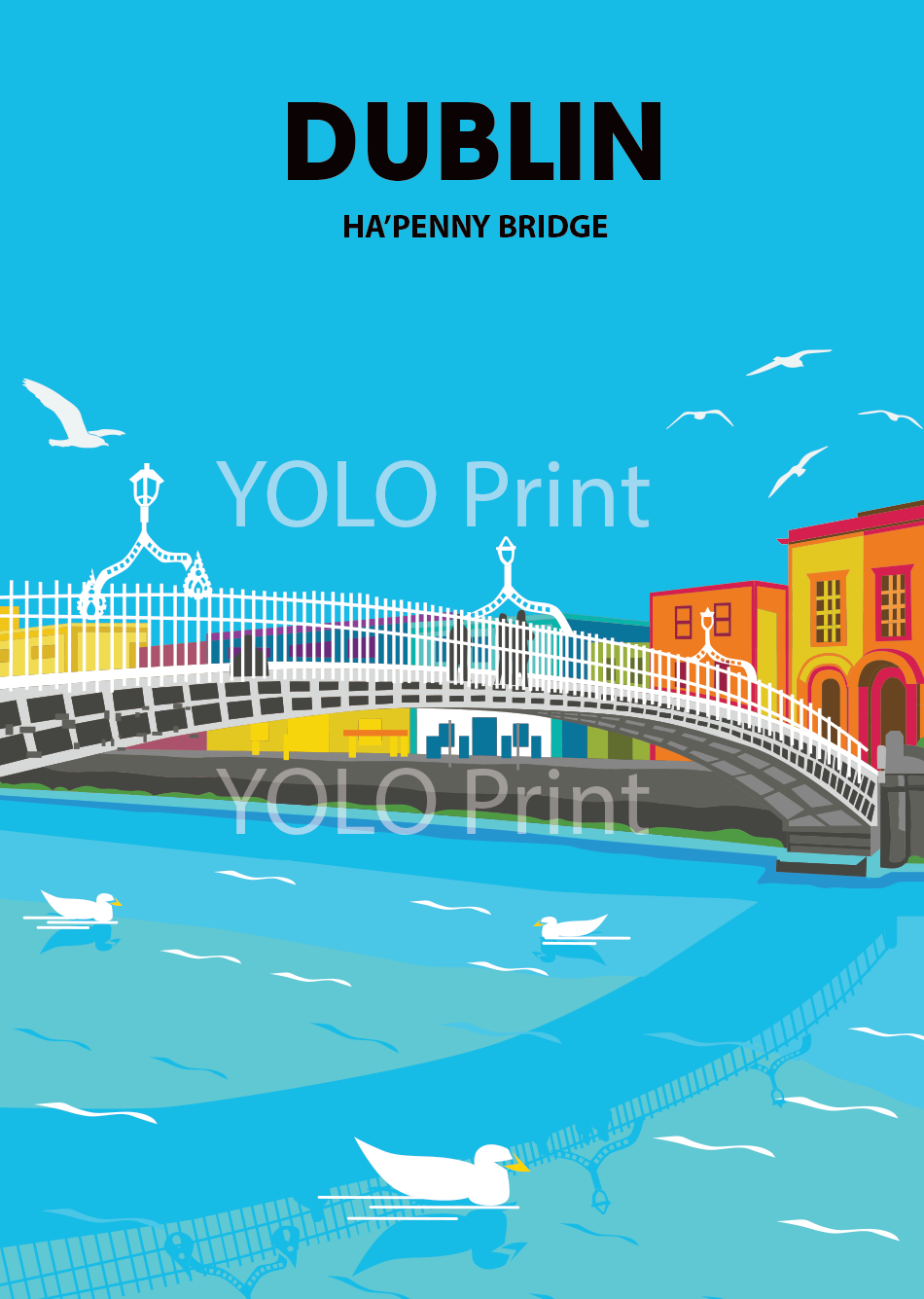 Dublin Postcard or A4 Mounted Print  - Ha'Penny Bridge