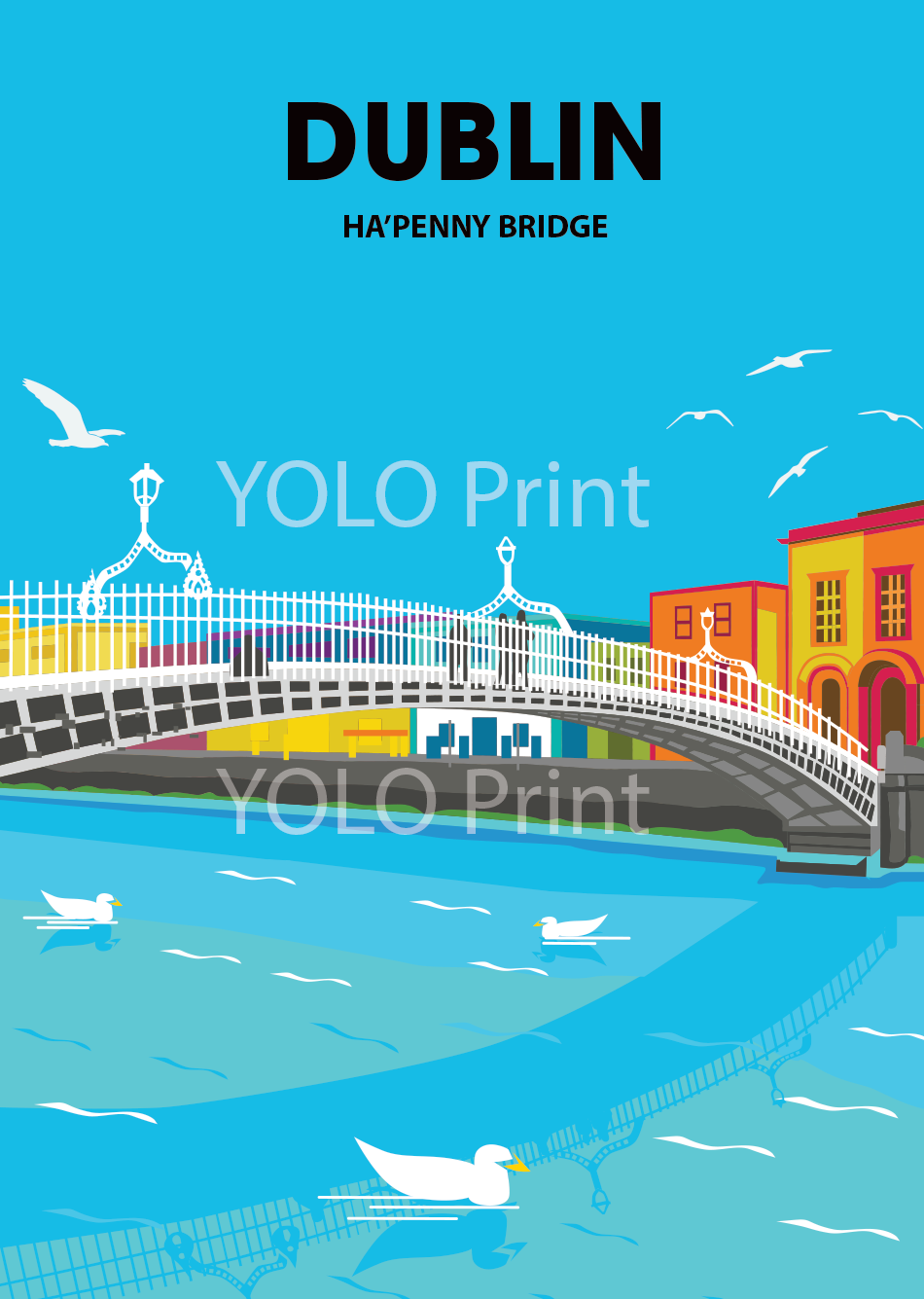 Dublin Postcard or A4 Mounted Print or Fridge Magnet  - Ha'Penny Bridge