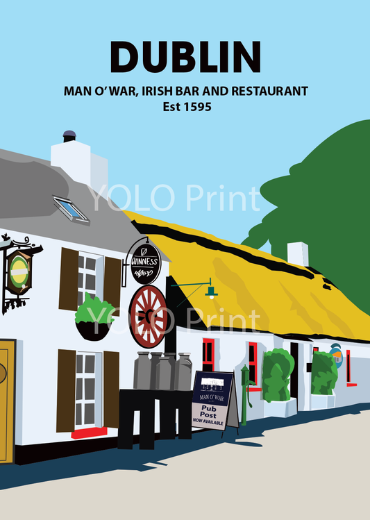 Dublin Postcard or A4 Mounted Print  - Man O'War Pub 2