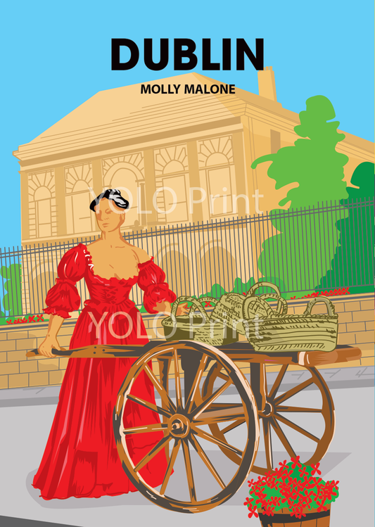 Dublin Postcard or A4 Mounted Print or Fridge Magnet - Molly Malone