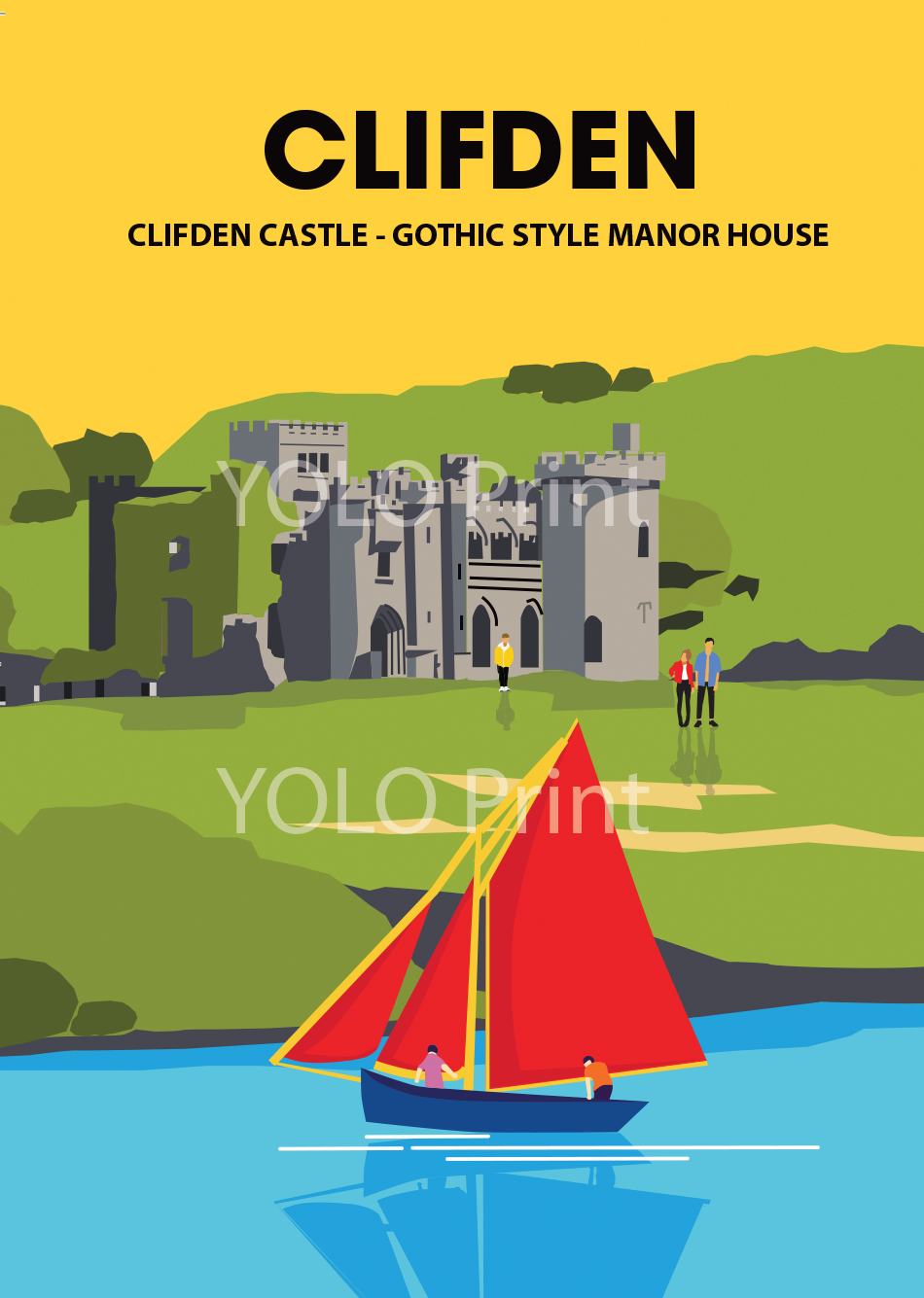 Galway Postcard or A4 Mounted Print  - Clifden Castle