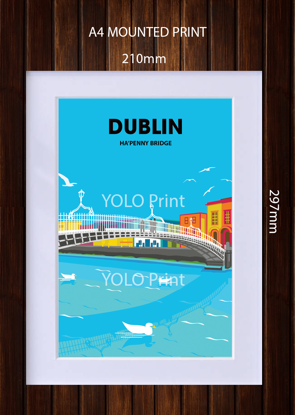 Dublin Postcard or A4 Mounted Print  - Ha'Penny Bridge