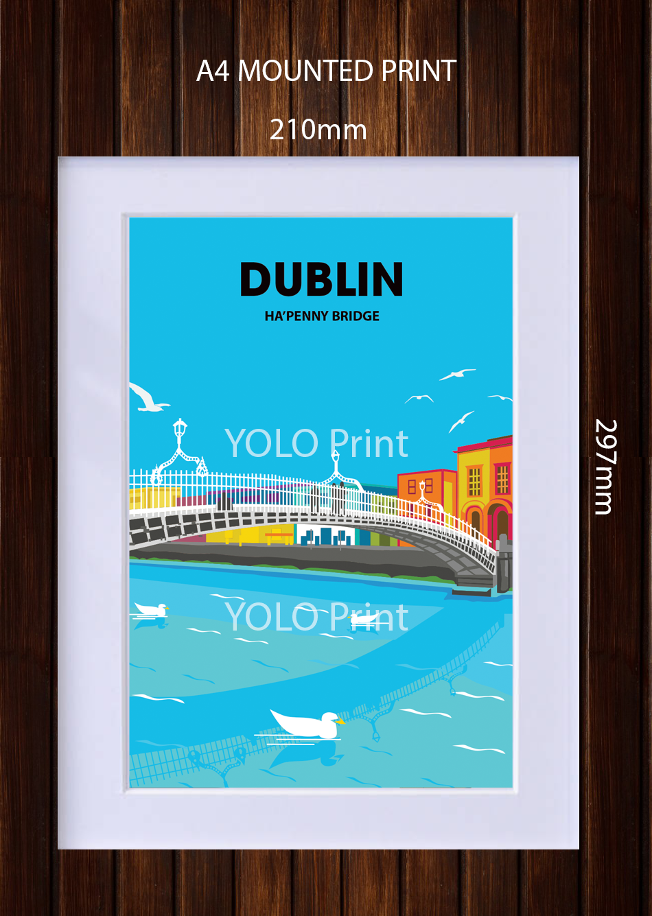 Dublin Postcard or A4 Mounted Print or Fridge Magnet  - Ha'Penny Bridge