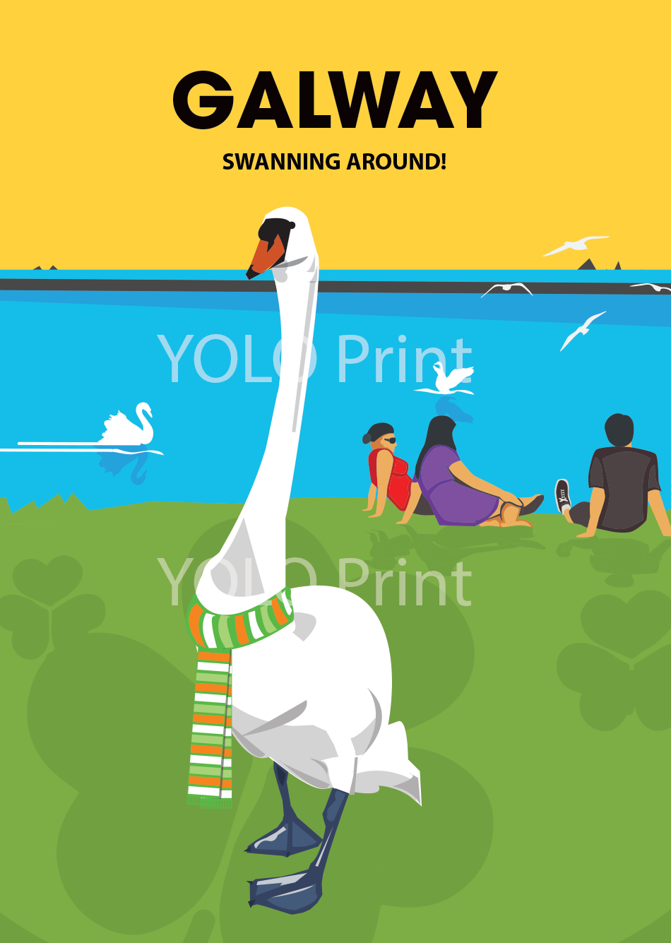 Galway Postcard or A4 Mounted Print  - Swanning Around